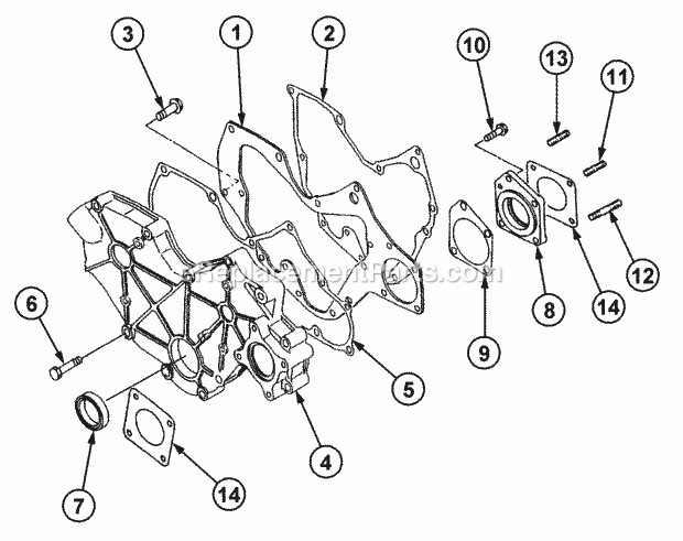 Timing Gear Case Diagram and Parts List for 54A-458D100, 590-603-100 Cub Cadet Lawn Tractor